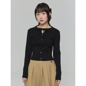 RIBBON BUTTON SILM KNIT - BLACK