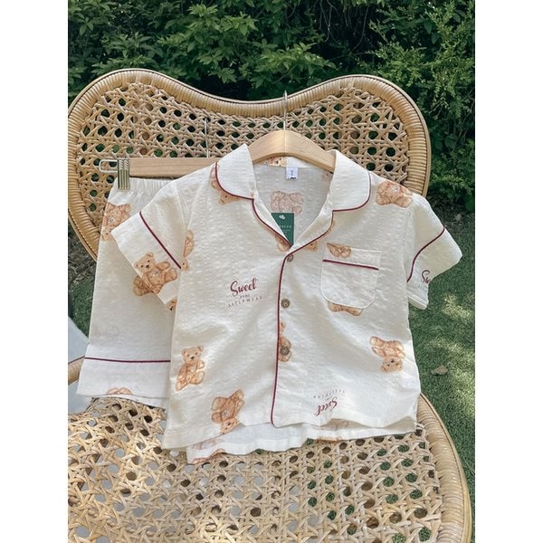 아동 테디베어 레이온코튼 반소매 카라 잠옷