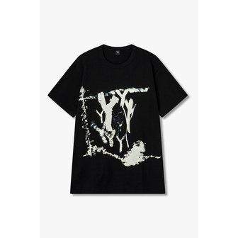 요지야마모토 [Y`s]로고 프린트 루즈 핏 티셔츠_블랙 6616120107000