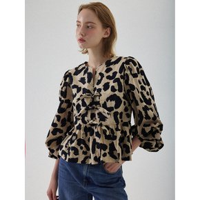 Julie Puff Long Sleeve Blouse - Leopard Beige