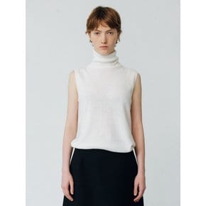 CASHMERE BLEND HIGH NECK SLEEVELESS SEAMLESS KNIT TOP