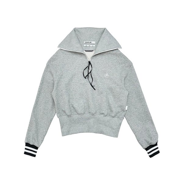 GREY CORD EMBROIDERED HALF ZIP-UP SWEATER