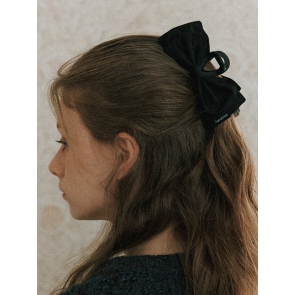 cozy bow ribbon hair claw - black