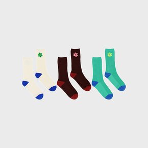 [3 PAIRS 1 SET]  DAISY MIDDLE SOCKS_MIX