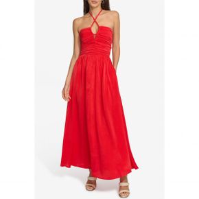 5077504 DKNY Ruched Halter Satin Maxi Dress