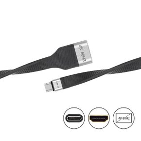 AENZR 엘라스틱 플랫타입 USB Type-C to HDMI 컨버터 4K 60Hz 고화질 미러링 숏케이블