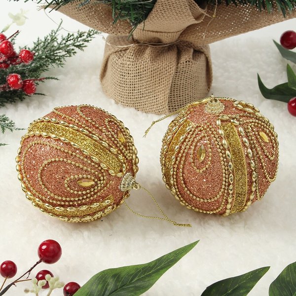 로즈골드 글리터 장식볼 2p세트(10cm) (보석드레스)