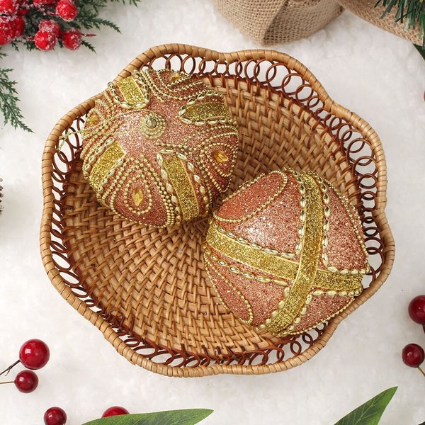 로즈골드 글리터 장식볼 2p세트(10cm) (보석드레스)