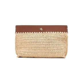 우먼 로렌 랄프로렌 Leather-Trim Crocheted 스트로 라지 파우치 - 내추럴 로렌 탄 11465119