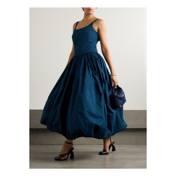 몰리 고다드 레티스 개더 태피터 미디 드레스 블루 1647597343482433