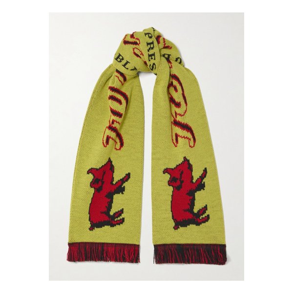 프린지 자카드 니트 스카프 옐로 46376663162971335