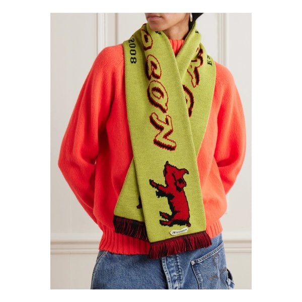 프린지 자카드 니트 스카프 옐로 46376663162971335