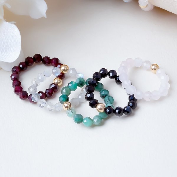 14K GOLD 4mm 금볼 천연석 반지