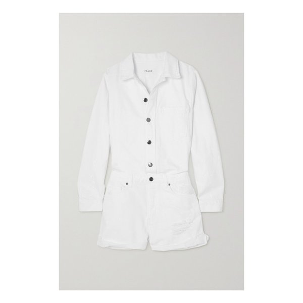 Distressed Denim Playsuit 화이트 9649229528795549