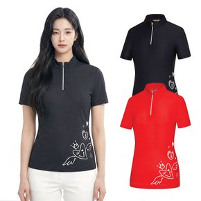 여성 골프웨어 여름 반팔 스판 나일론 집업 티셔츠 BSC498ST7W