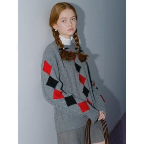 Cest_Rhombus cable sweater_GRAY