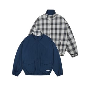 QT NYLON REVERSIBLE CHECK JACKET-NAVY