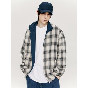 QT NYLON REVERSIBLE CHECK JACKET-NAVY