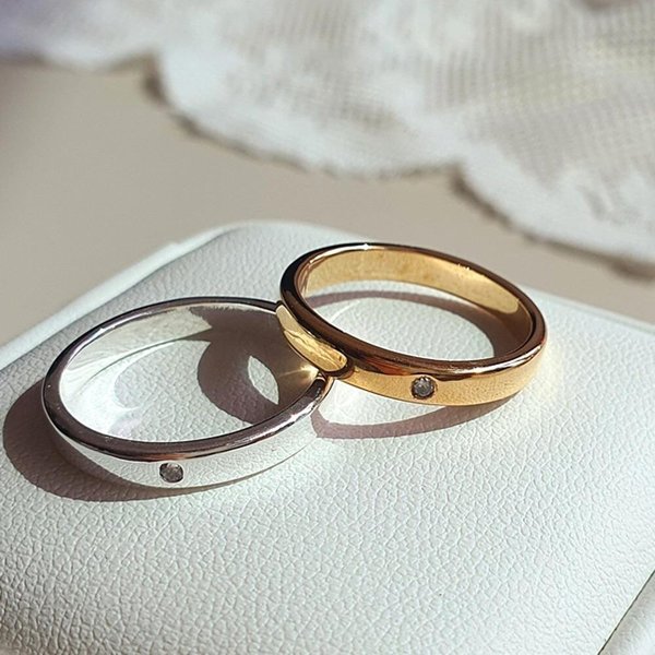 [옷자락] 여자 로맨틱 미니 큐빅 실버 볼드 심플 커플링 반지