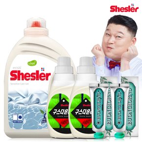 강호동의 쉬슬러 액상 세제 센스티브 3.05L 1개+구스다운워시전용 650ml 2개+구취케어 치약100g 2개.