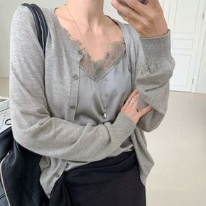 레이스 나시 가디건 일체형 레이어드 브이넥 긴팔 니트 아우터_P440310233