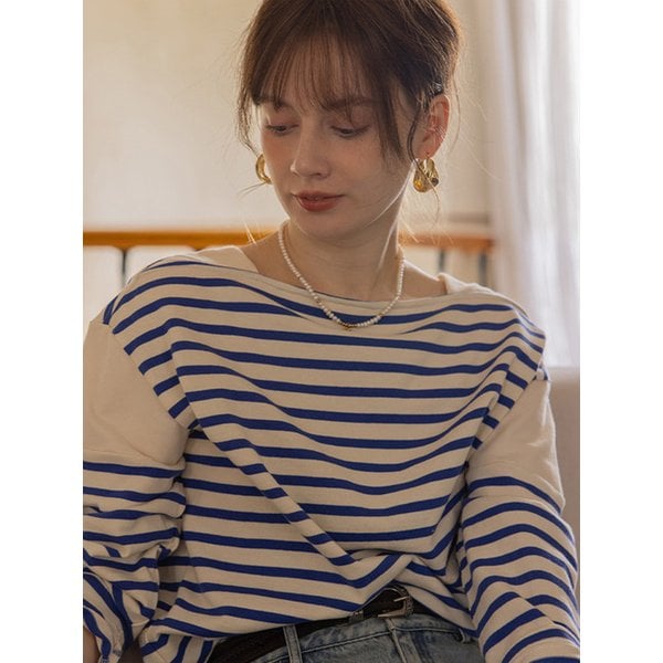 [단독]JOA splicing stripe T-shirt_blue
