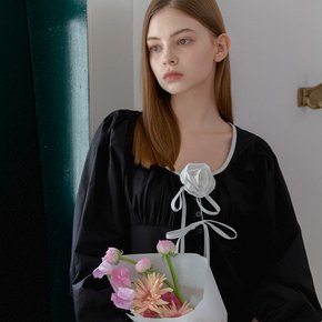 ROSE CORSAGE RIBBON BLOUSE_BLACK