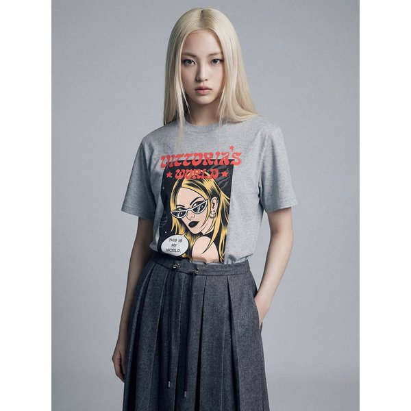 [리오더, STELLAR LEUNA] 그래픽 코튼 티셔츠_멜란지 그레이 71162402C3
