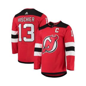 맨즈 Nico Hischier 레드 뉴 저지 데빌스 홈 캡틴 패치 어센틱 프로 플레이어 저지 -