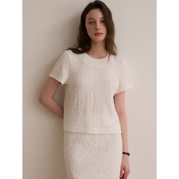 Crinkle round blouse - Off white