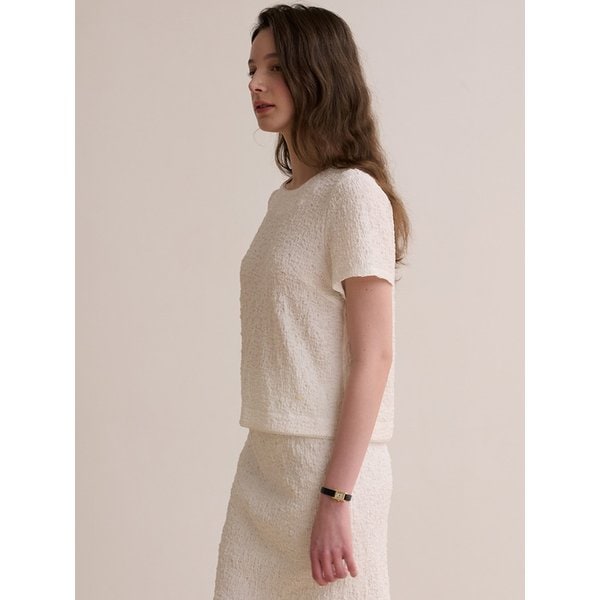 Crinkle round blouse - Off white