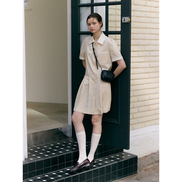 COLLAR COMBI MIDI DRESS (butter beige)