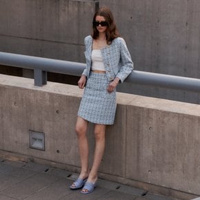 ANA Asymmetric Tweed Mini Skirt [Japan Fabric] _Blue Tweed