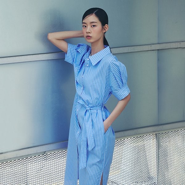 [시흥점] 소매 퍼프 벨트 트임 롱원피스 AR2WO464