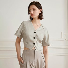 YY_V-neck crop shirt_LIGHT GRAY