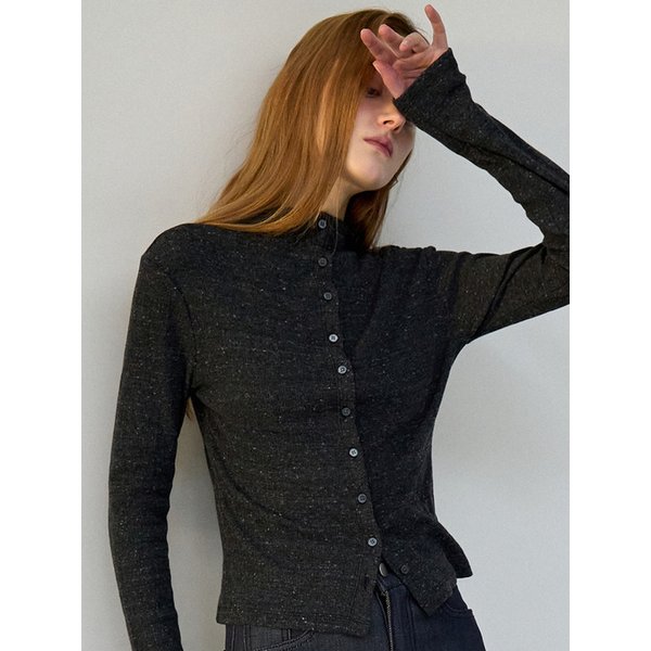 버튼업 펀칭 하프넥 가디건 탑 차콜 OU1861
