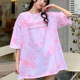 제이큐 넉넉한핏 나염무늬 여성 캐주얼룩 라운드 반팔 티셔츠