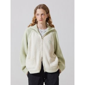 AD embroidery coloring knit zip up cardigan - mint