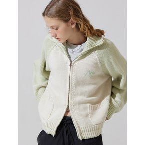 AD embroidery coloring knit zip up cardigan - mint