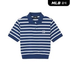 [코리아공식]여성 바시티 스트라이프 크롭 카라 티셔츠 NY (L.Navy)