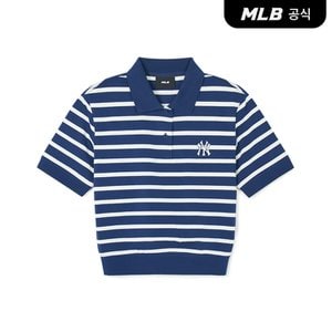 MLB [코리아공식]여성 바시티 스트라이프 크롭 카라 티셔츠 NY (L.Navy)