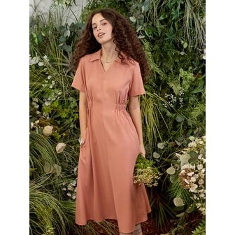 이디티알 브이넥 카라 반소매 원피스 핑크 ED24S4FRD5271