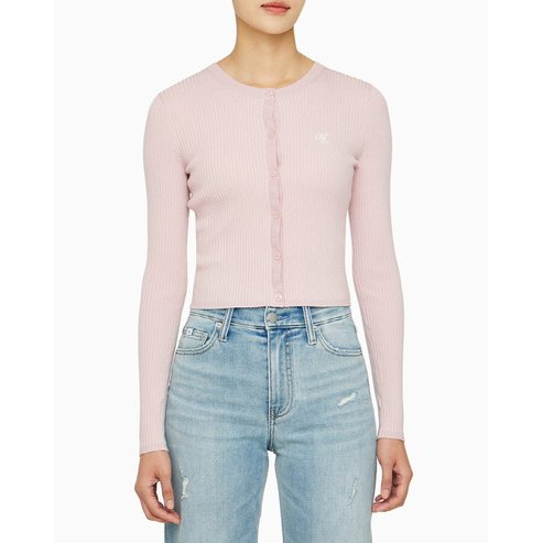 Calvin Klein Jeans 여성 슬림 크롭 립 니트 가디건(J223846)