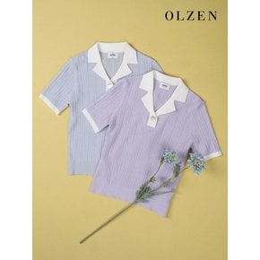 [OLZEN W] 파스텔 배색 카라 니트 (ZLD2ET2103)