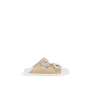 여성 rafia slidy viv slides with str Beige