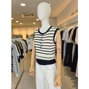 [여주점] [JJ 지고트] 여성 스트라이프 버튼 슬리브리스 니트 GS6A1POR11