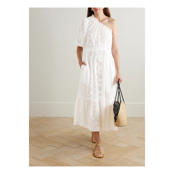 멜리사 오다바시 어텀 원숄더 브로드리 앙글레즈 코튼 미디 드레스 화이트 46376663162895123
