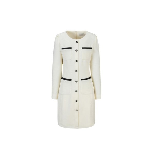 앞 버튼 포켓 배색 트위드 원피스  (TJOAI7501)