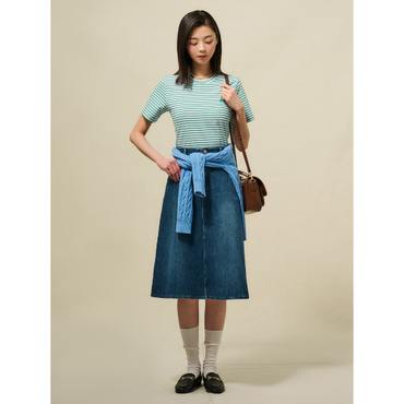 빈폴레이디스 A라인 미디엄 데님 스커트  블루 (BF5327C03P)