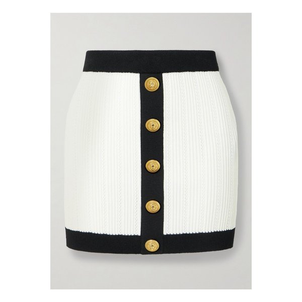 버튼 장식 투톤 골지 니트 미니 스커트 화이트 46376663162843199